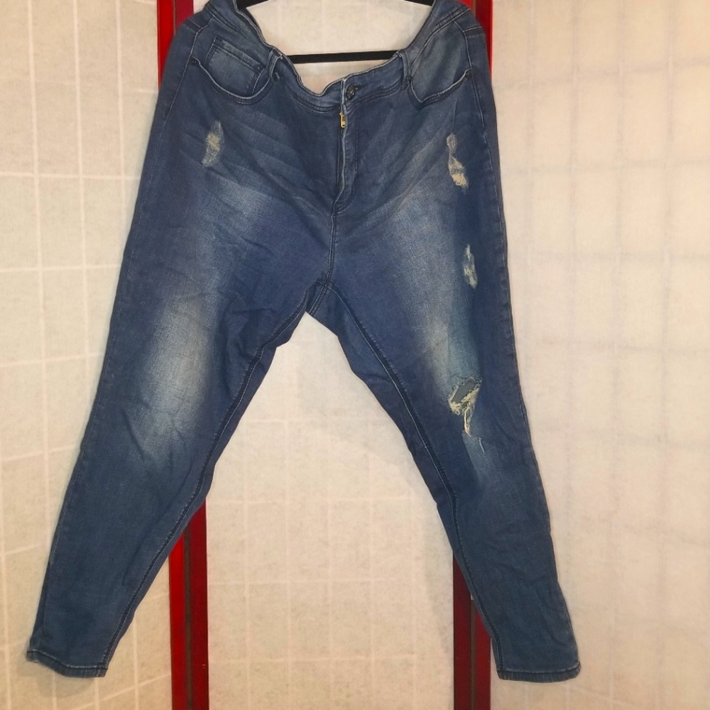 Melissa McCarthy For Seven 7 Distressed Blue Denim Pencil Jeans